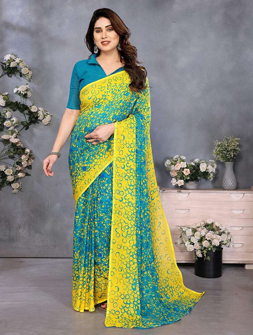 women printed casual wear saree with blouse