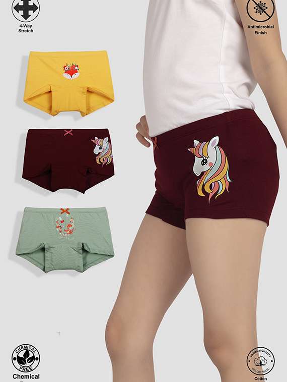 girls pack of 3 printed bloomer