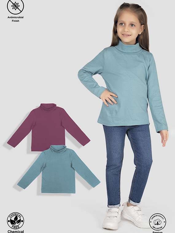 girls pack of 2 solid long sleeve tee