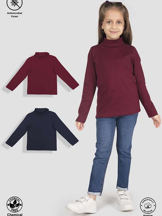 girls pack of 2 solid long sleeve tee