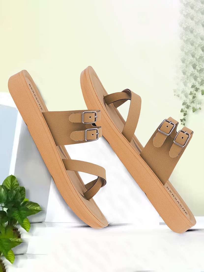 women solid slip on flat sandals