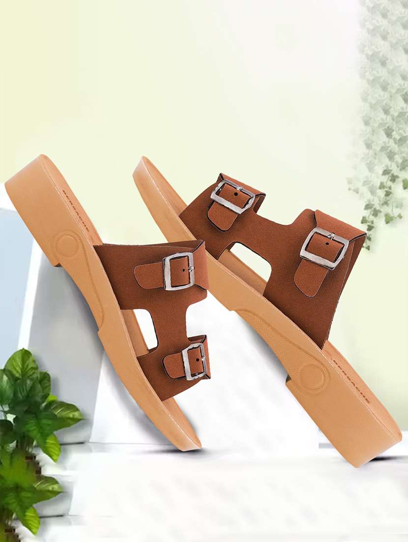 women solid slip on flat sandals