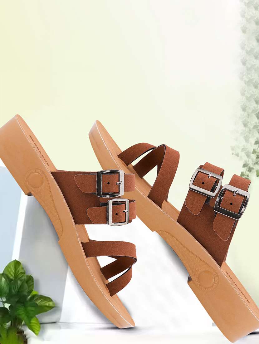 women solid slip on flat sandals