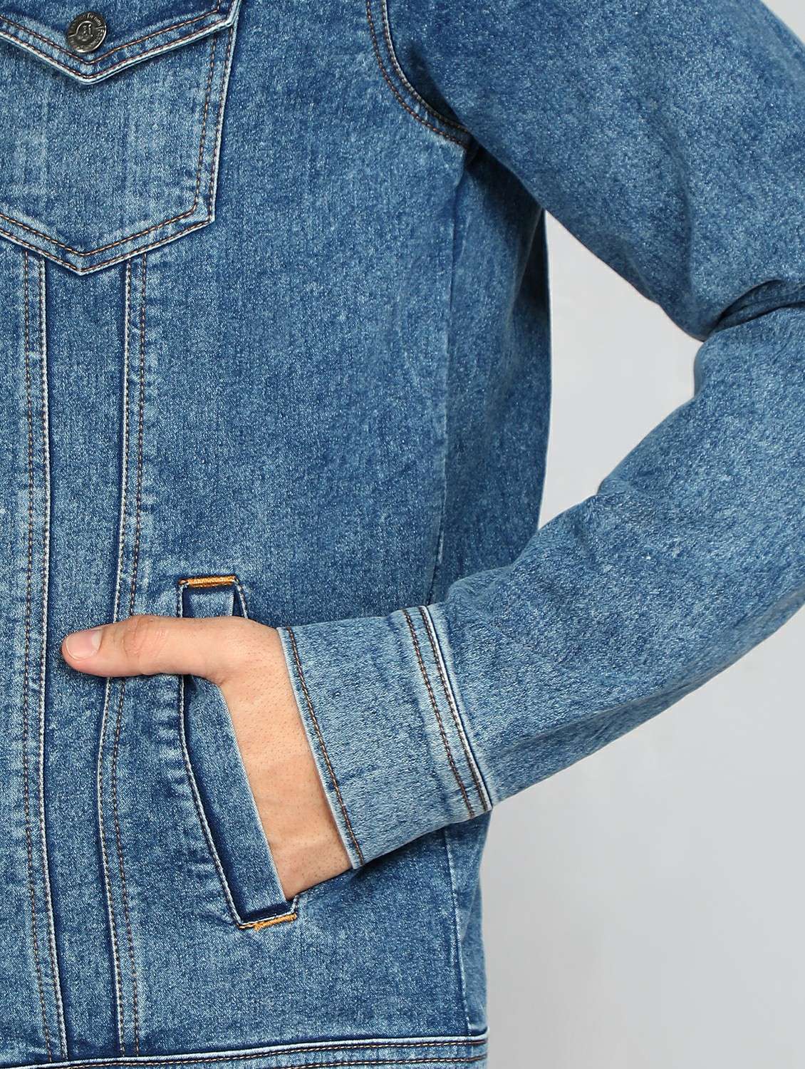 men solid long sleeve denim casual jacket - 22223633 -  Standard Image - 3