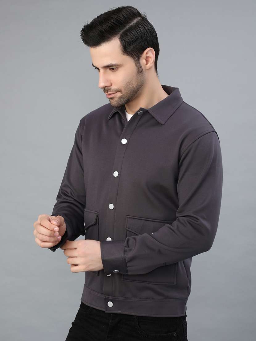men solid long sleeve regualr fit shacket - 22223680 -  Standard Image - 3