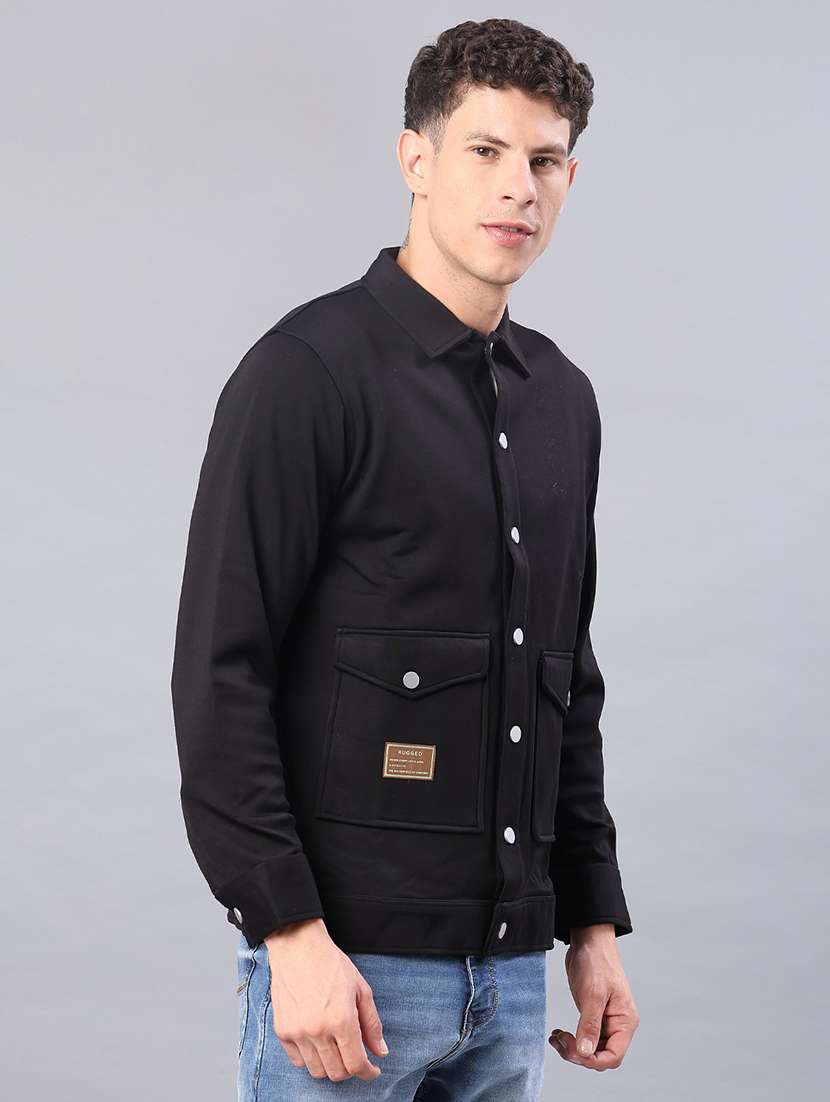 men solid long sleeve regualr fit shacket - 22223684 -  Standard Image - 3