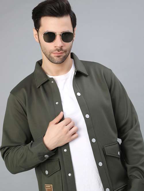 men solid long sleeve regualr fit shacket - 22223685 -  Standard Image - 0