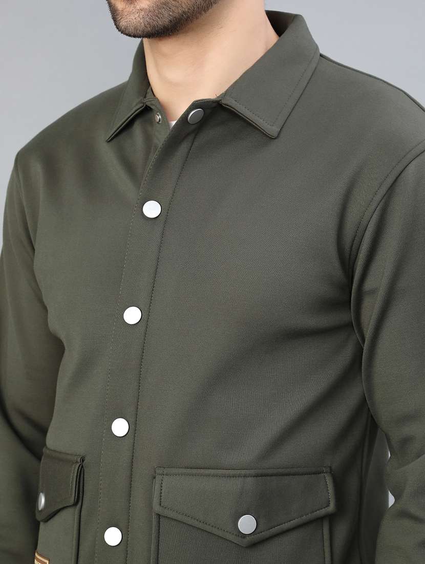 men solid long sleeve regualr fit shacket - 22223685 -  Standard Image - 5