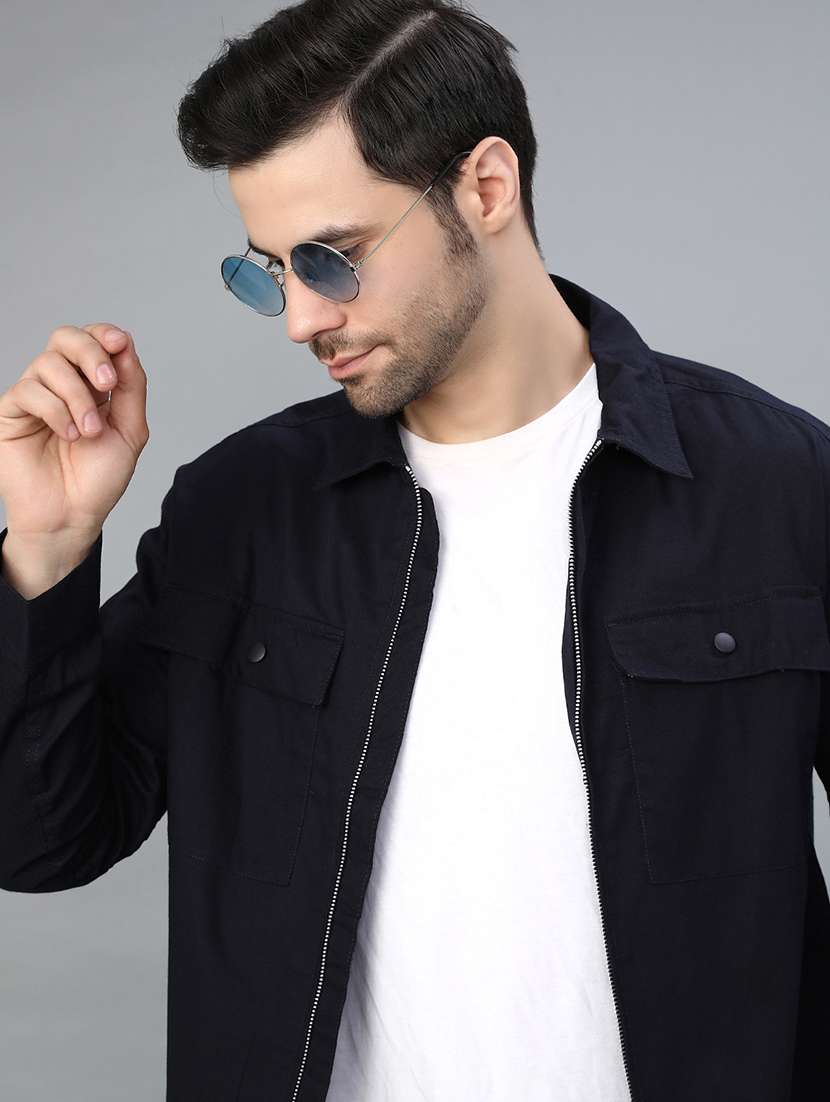 men solid long sleeve regular fit shacket