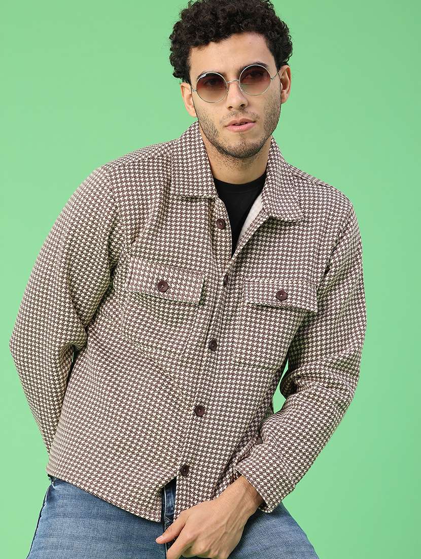 men houndstooth long sleeve regualr fit shacket