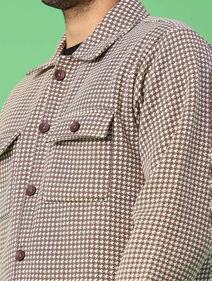 men houndstooth long sleeve regualr fit shacket - 22223698 -  Standard Image - 5