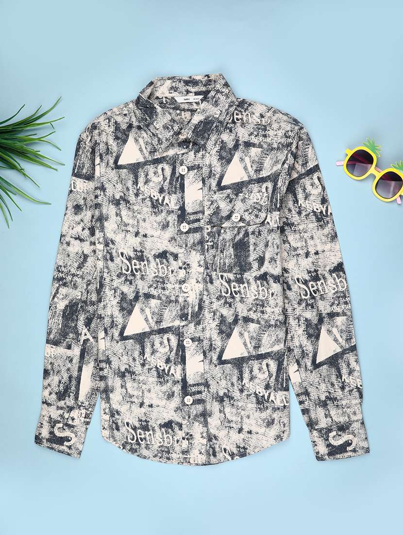 boys printed collared long sleeve shirt