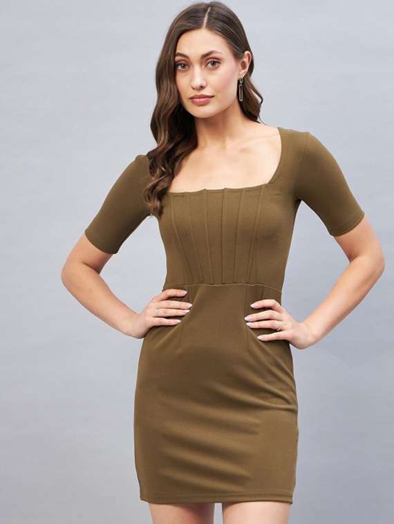 women solid short sleeve bodycon dress