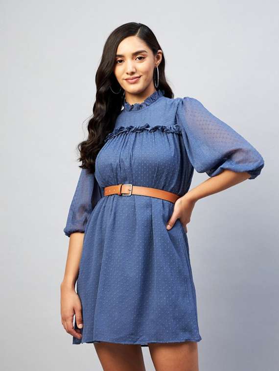 women self designed puff sleeve a-line dress