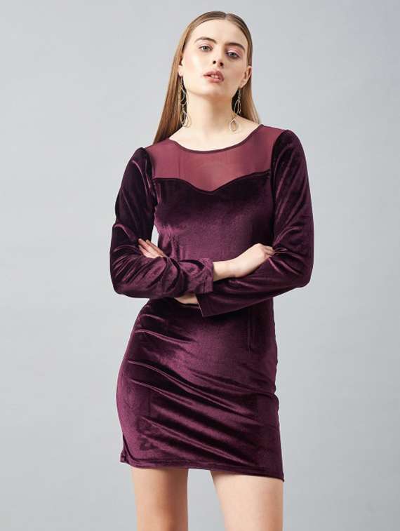 women solid long sleeve bodycon dress