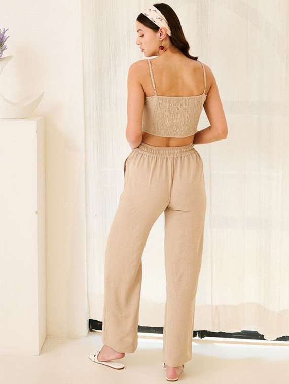 women solid top and trouser co-ord set - 22223775 -  Standard Image - 3
