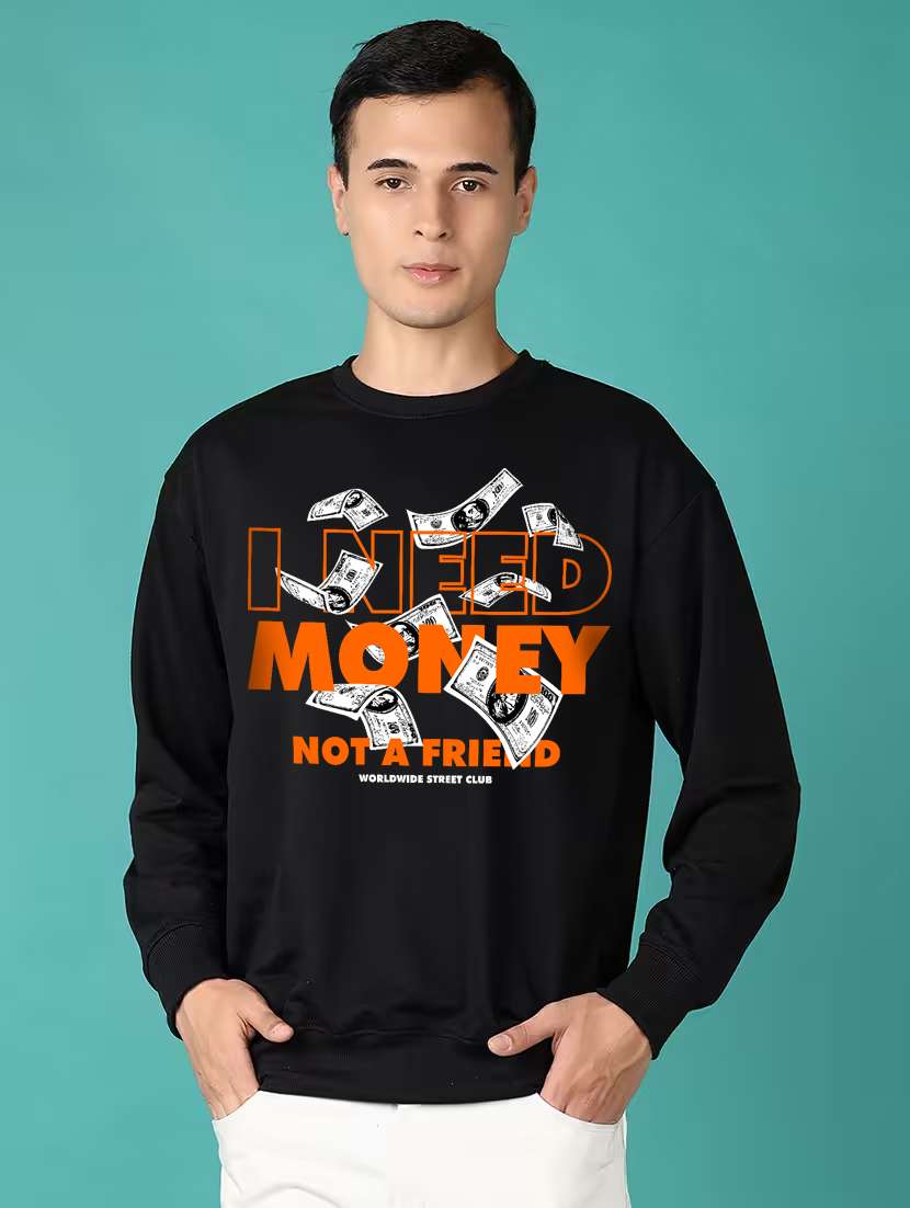 black cotton chest print sweatshirt