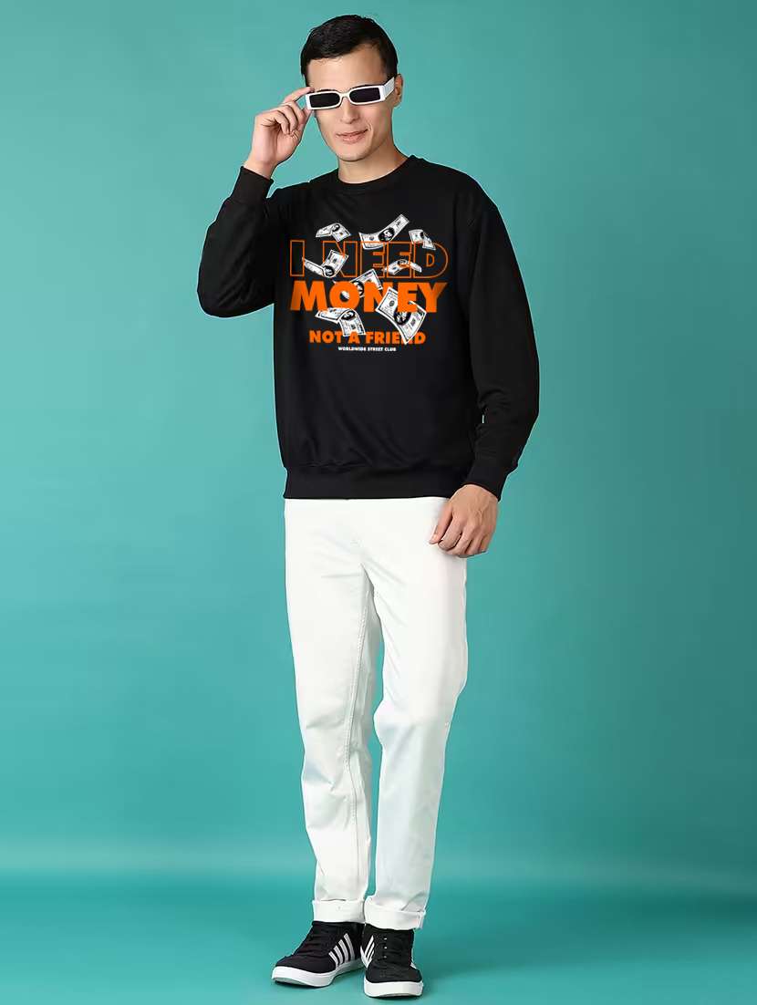 black cotton chest print sweatshirt - 22223777 -  Standard Image - 3
