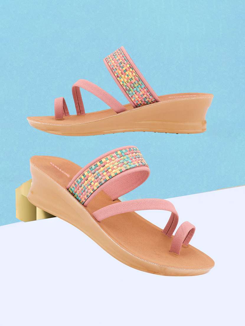 women pink slip on one toe wedge