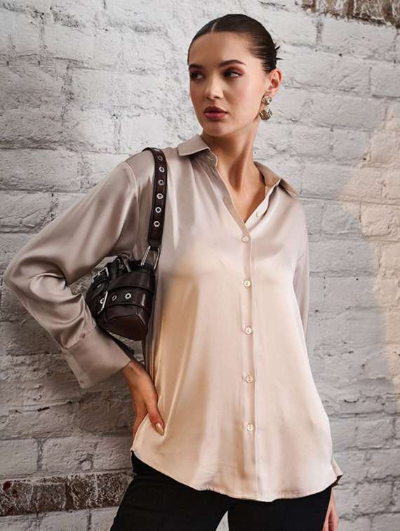 women solid collared long sleeve shirt - 22223824 -  Zoom Image - 0