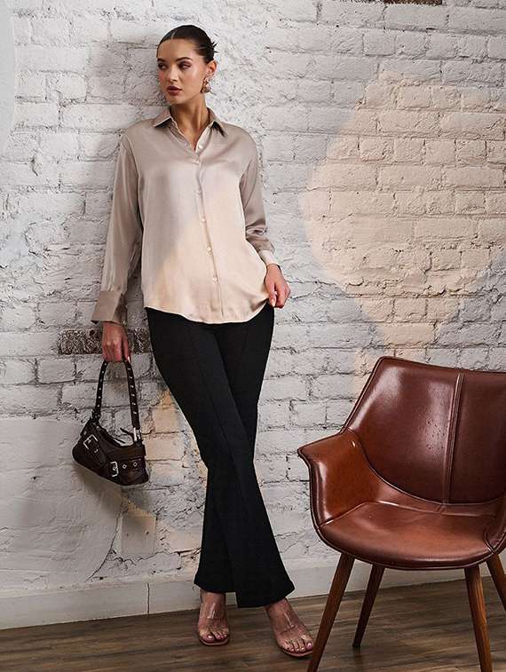 women solid collared long sleeve shirt - 22223824 -  Standard Image - 3