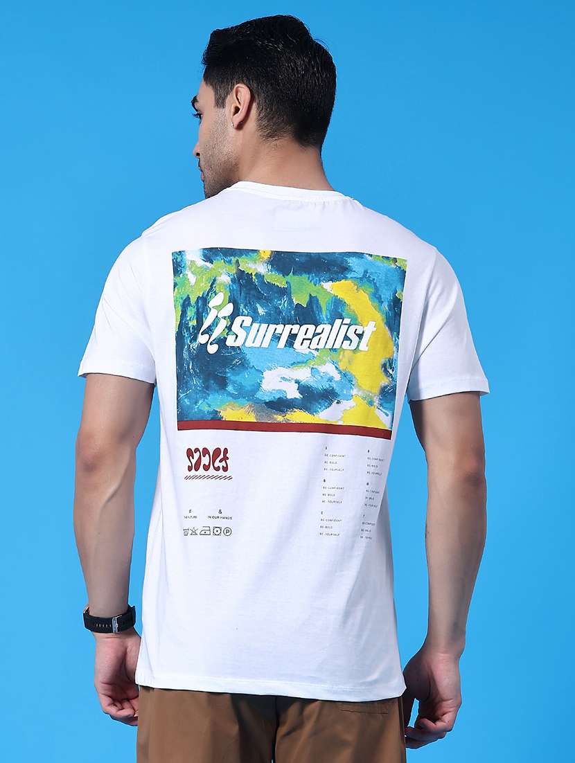 men white cotton blend chest print t-shirt