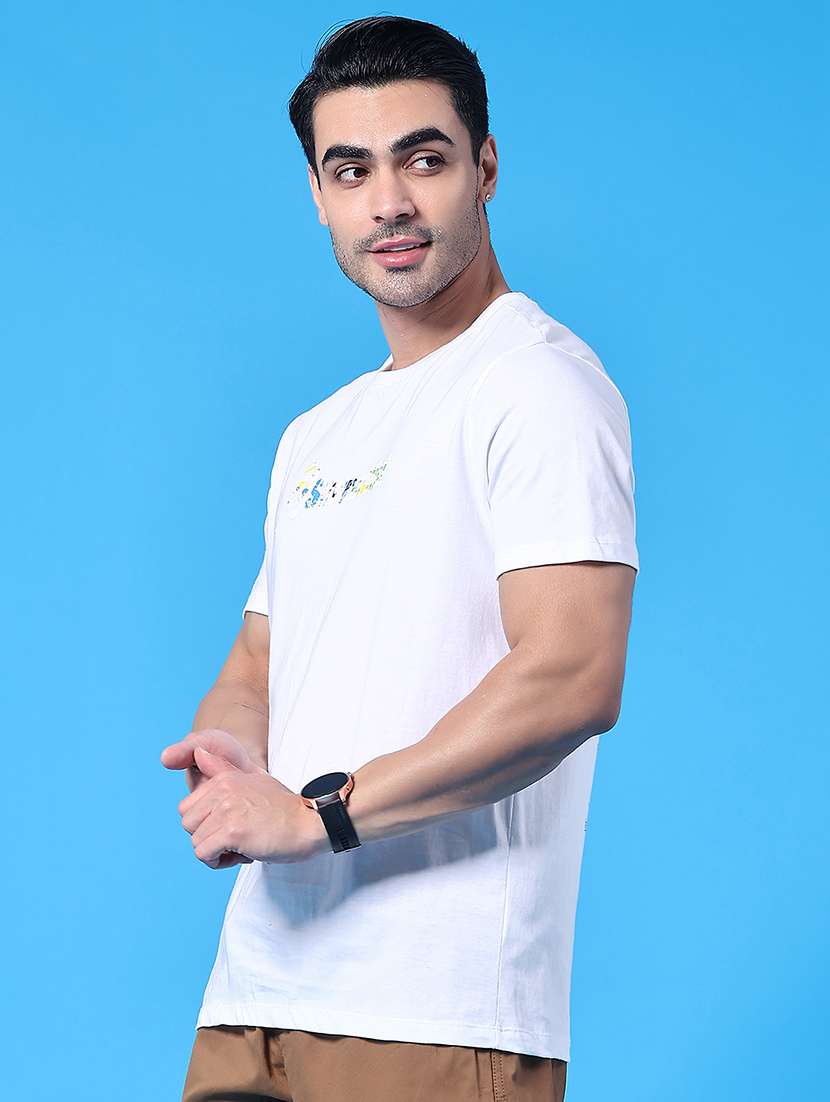 men white cotton blend chest print t-shirt - 22223932 -  Standard Image - 3