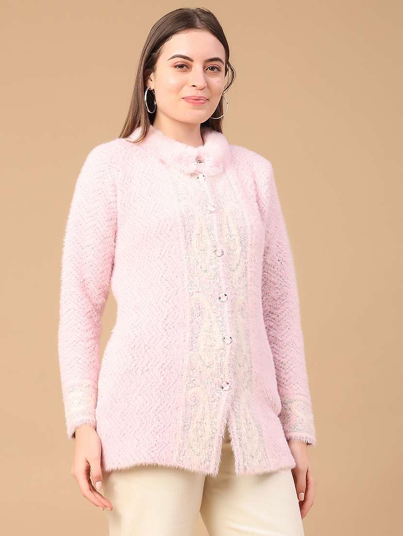 women self design long sleeve cardigan - 22224019 -  Standard Image - 3