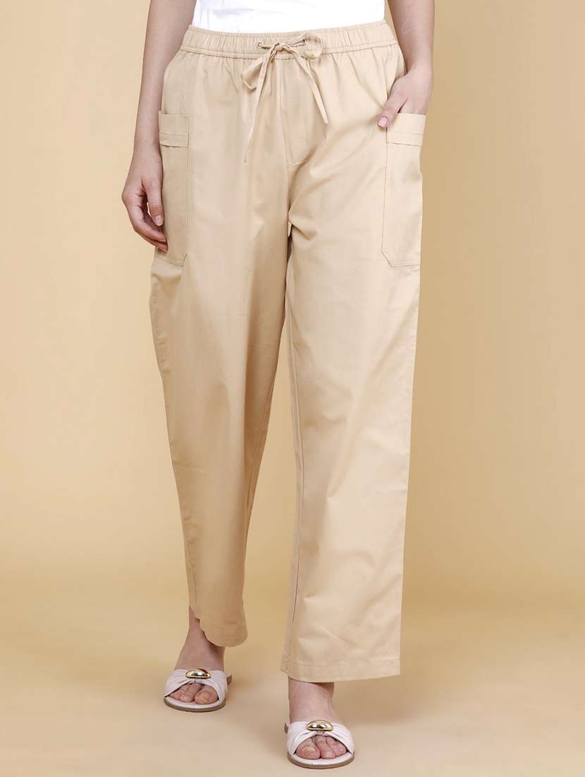 women solid mid rise relaxed fit straight trouser