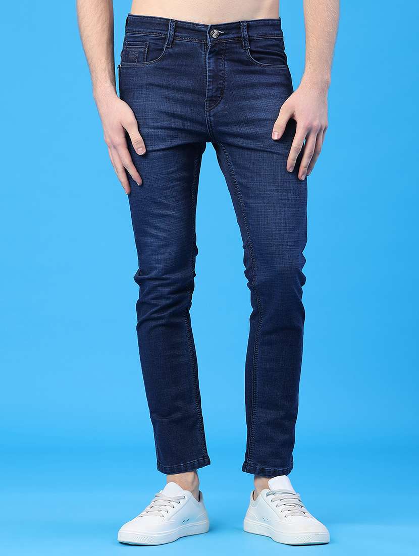men plain mid rise full length slim fit jeans