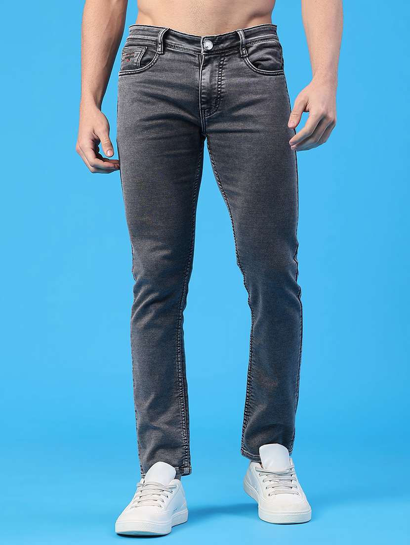 men plain mid rise full length slim fit jeans