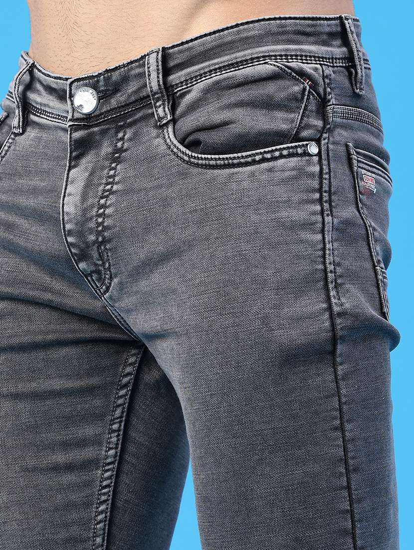 Men Plain Mid Rise Full Length Slim Fit Jeans - 22224081 -  Standard Image - 5