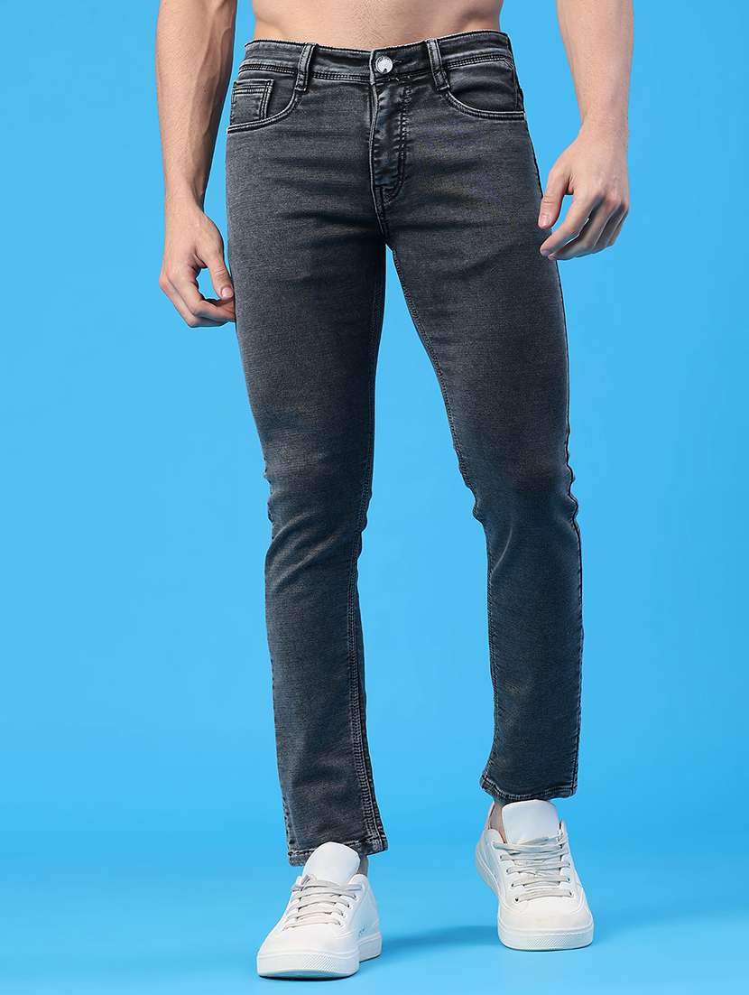 men plain mid rise full length slim fit jeans