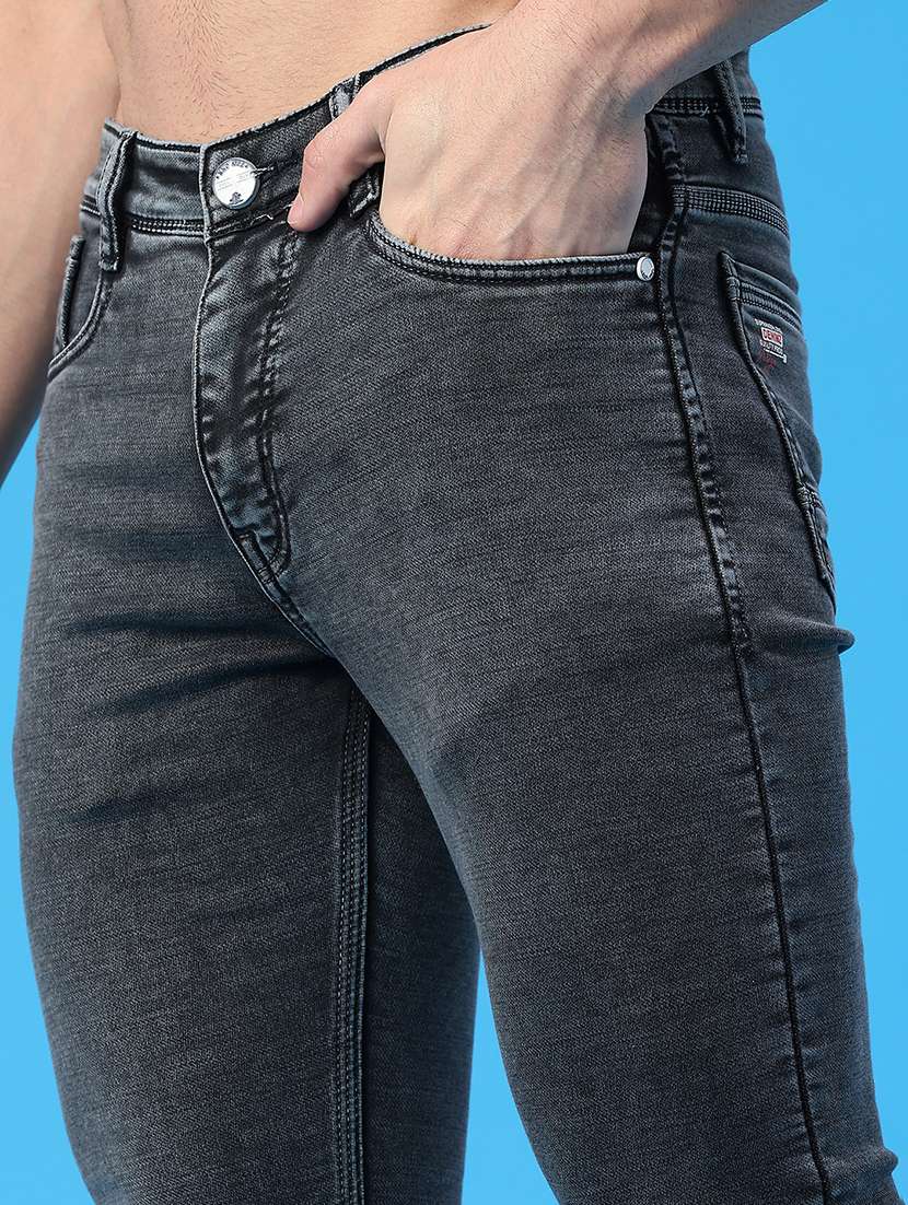Men Plain Mid Rise Full Length Slim Fit Jeans - 22224082 -  Standard Image - 5