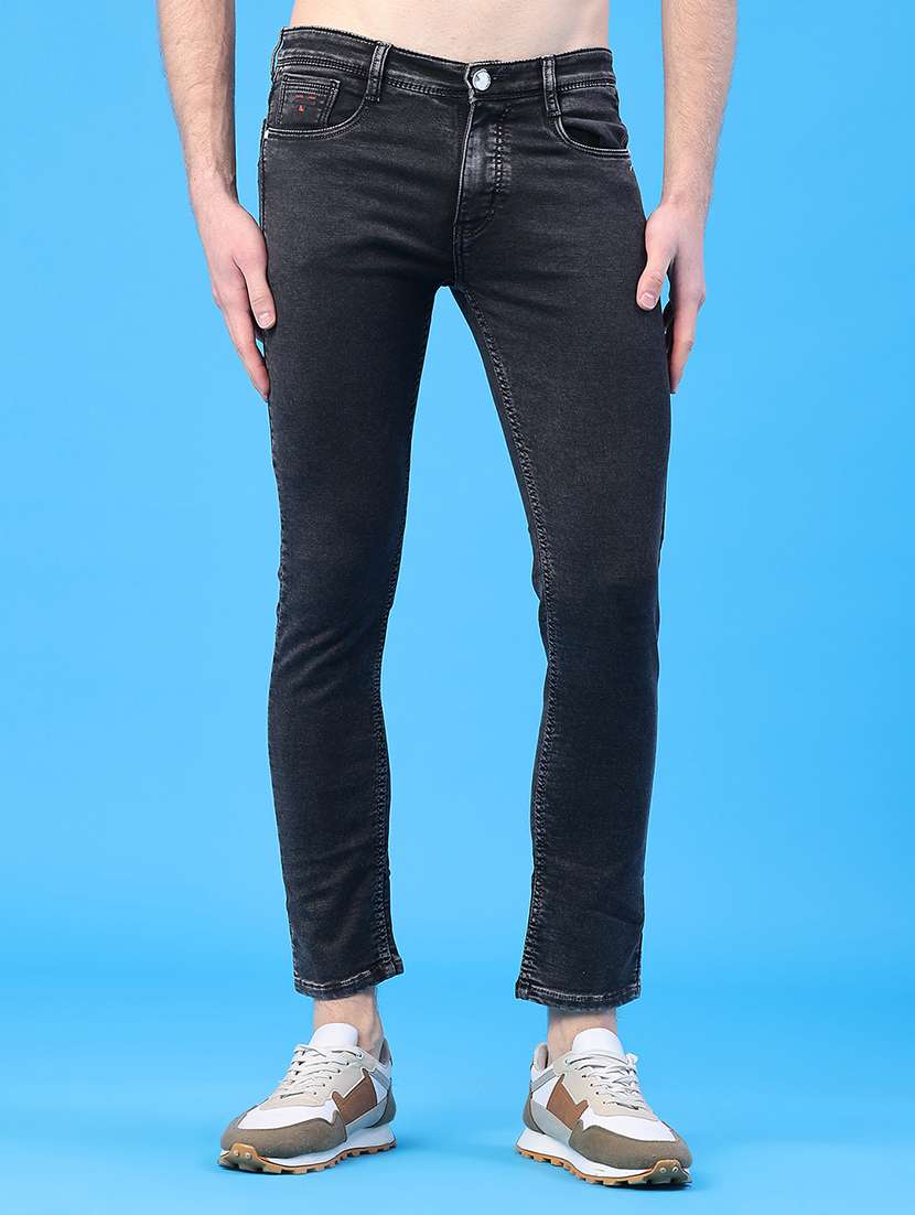men plain mid rise full length slim fit jeans