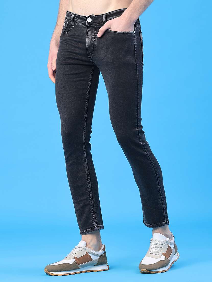 men plain mid rise full length slim fit jeans - 22224084 -  Standard Image - 3