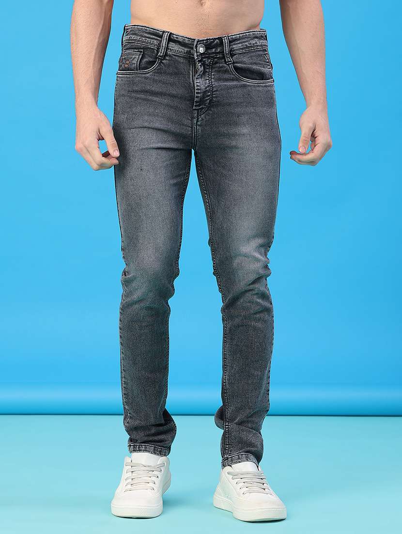 men washed mid rise full length slim fit jeans