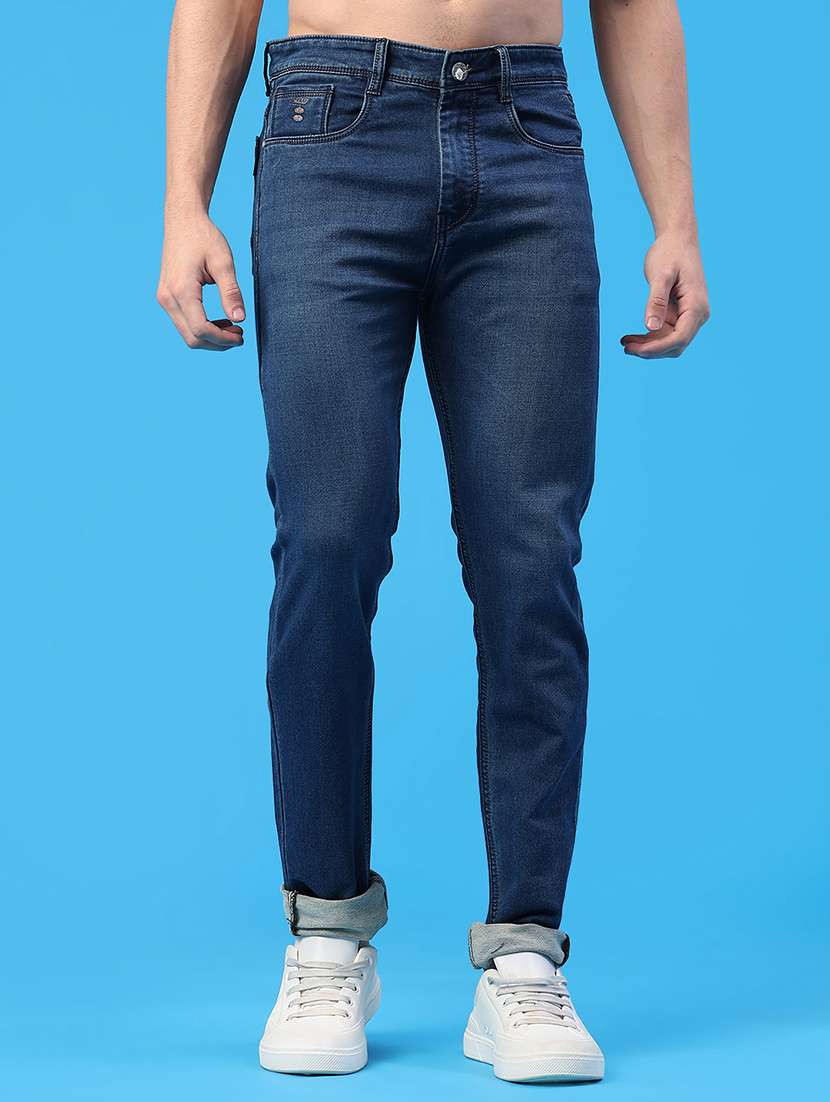 men washed mid rise full length slim fit jeans
