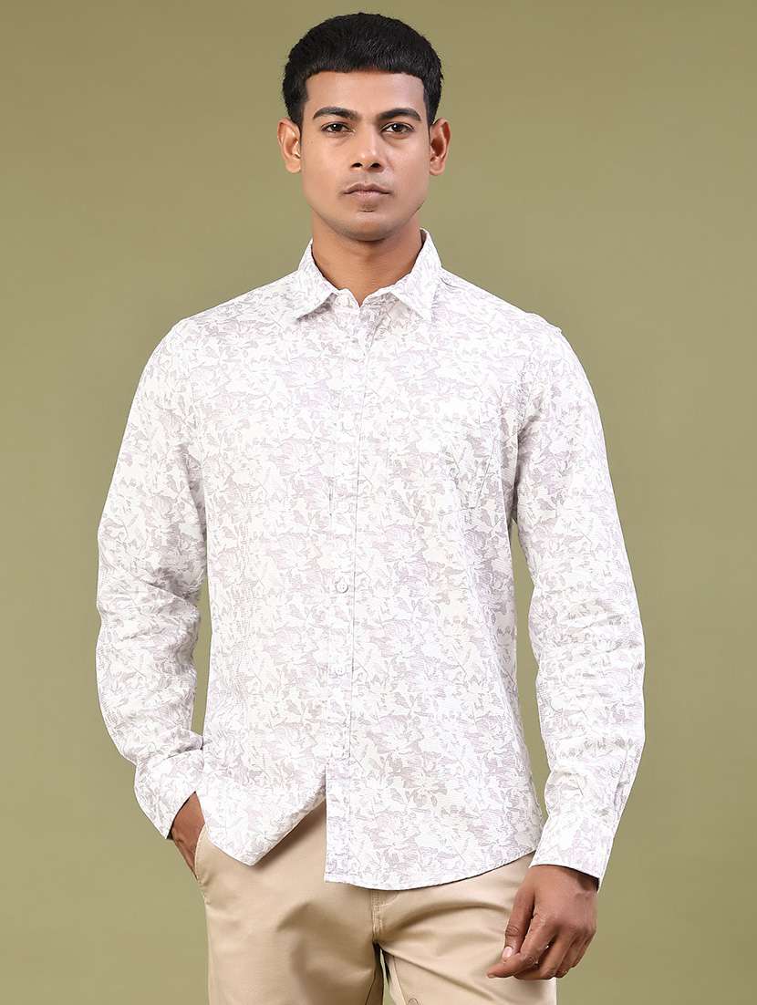 men printed long sleeve regular fit casual shirt