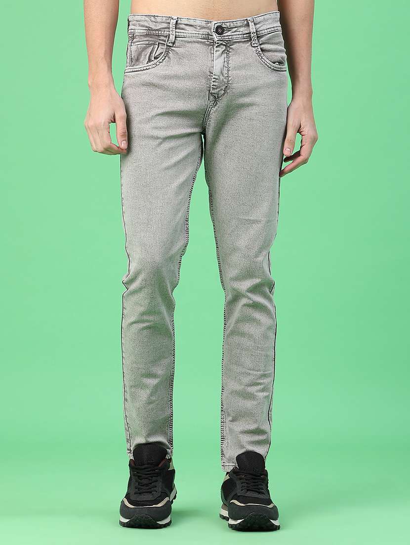 men plain mid rise full length slim fit jeans