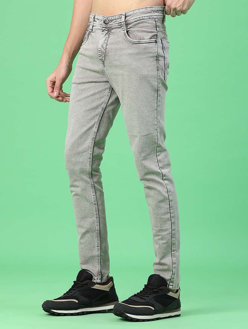 men plain mid rise full length slim fit jeans - 22224114 -  Standard Image - 3