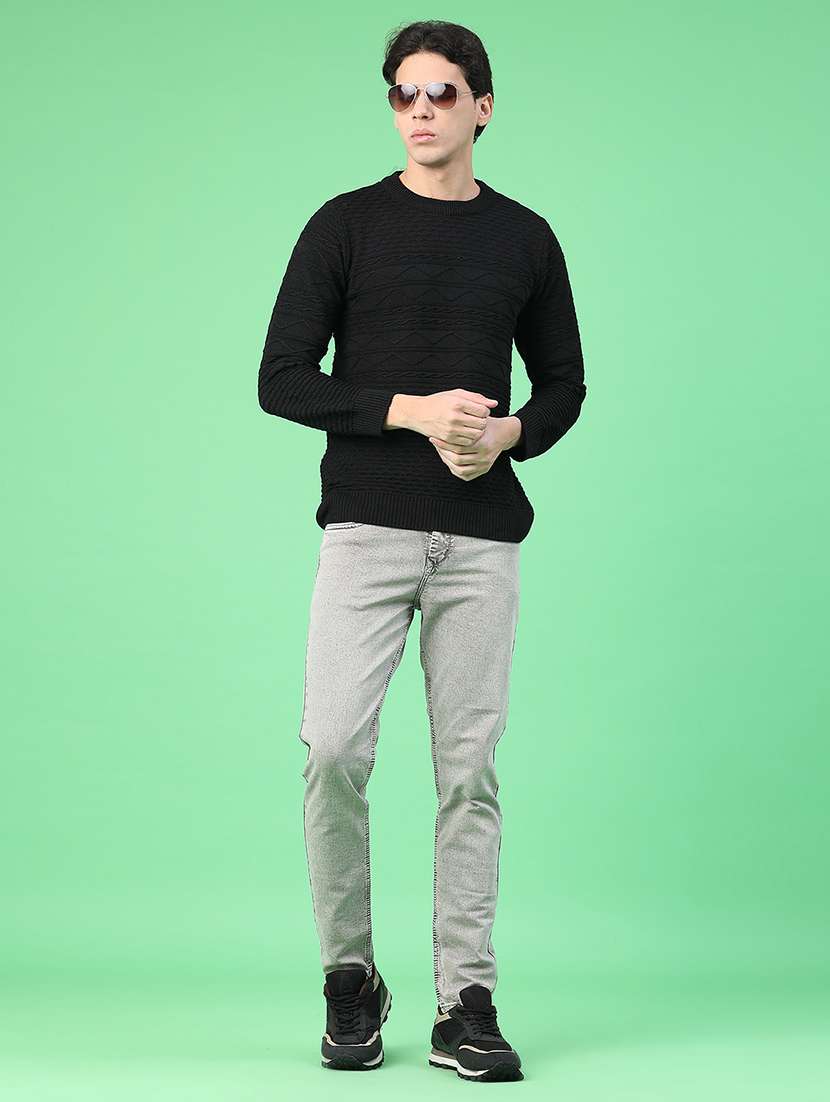 men plain mid rise full length slim fit jeans - 22224114 -  Standard Image - 5