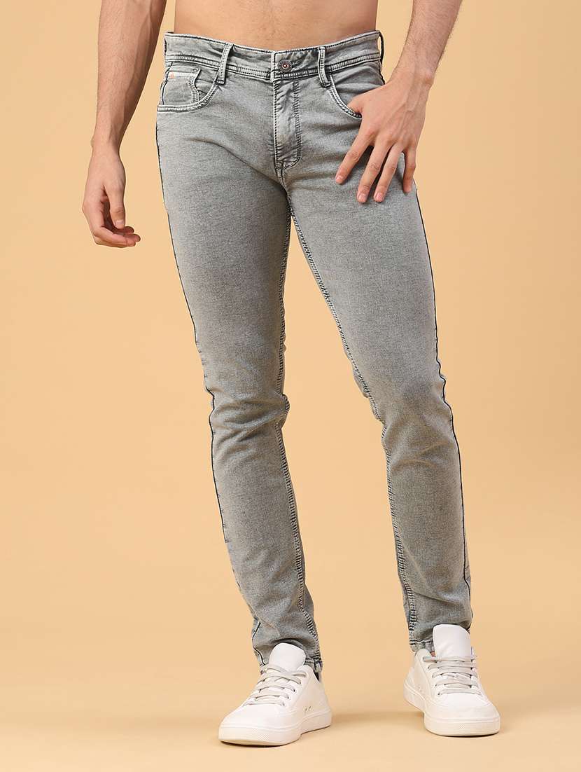 men plain mid rise full length slim fit jeans