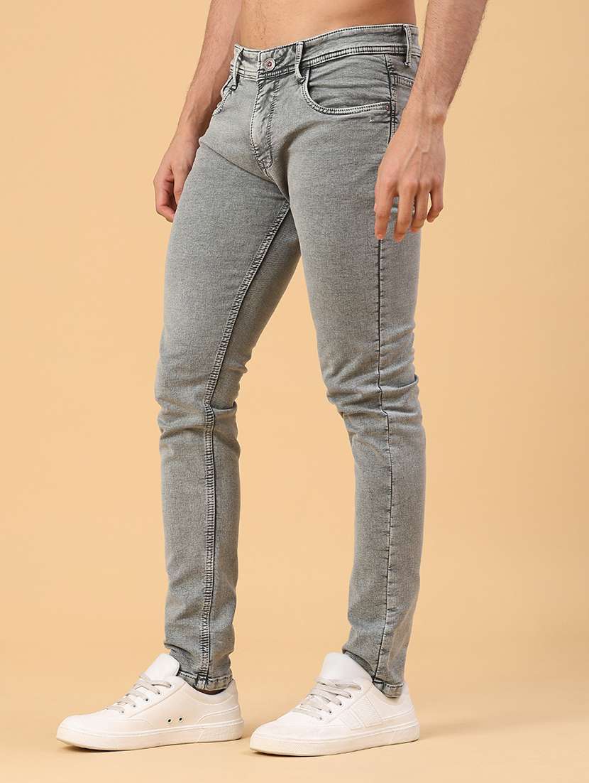men plain mid rise full length slim fit jeans - 22224118 -  Standard Image - 3