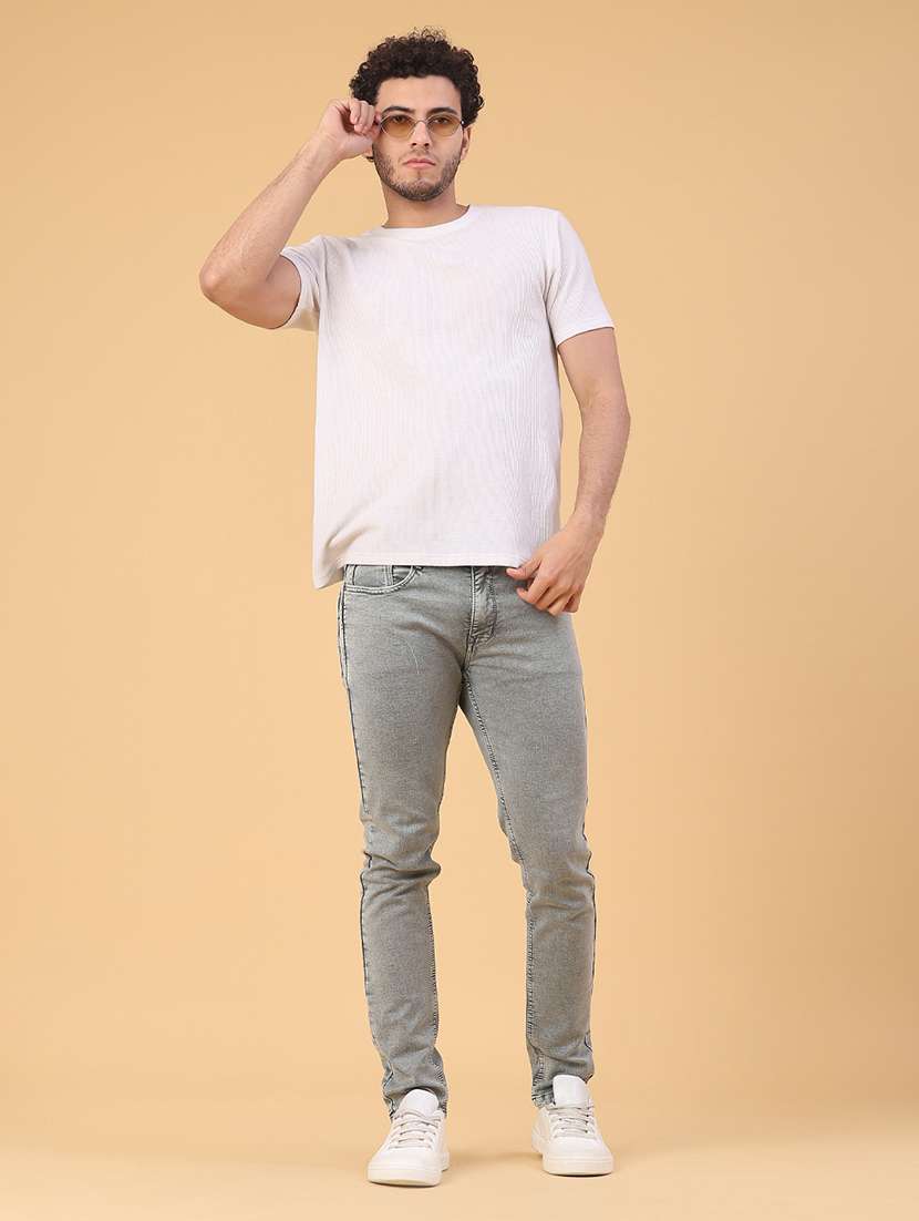men plain mid rise full length slim fit jeans - 22224118 -  Standard Image - 5