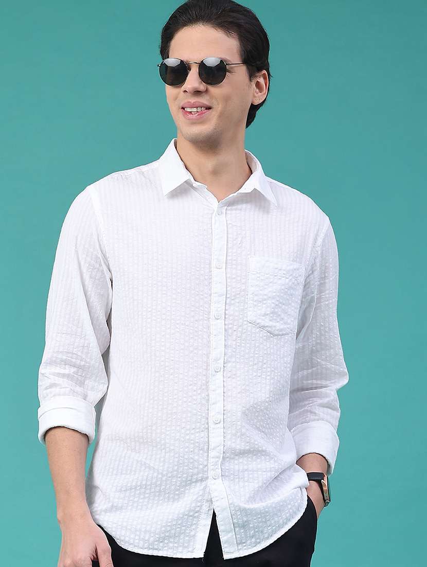 men textured long sleeve regular fit casual shirt