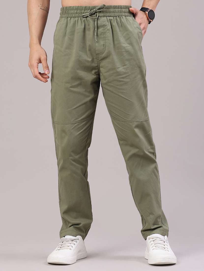 men solid mid rise full length track pant