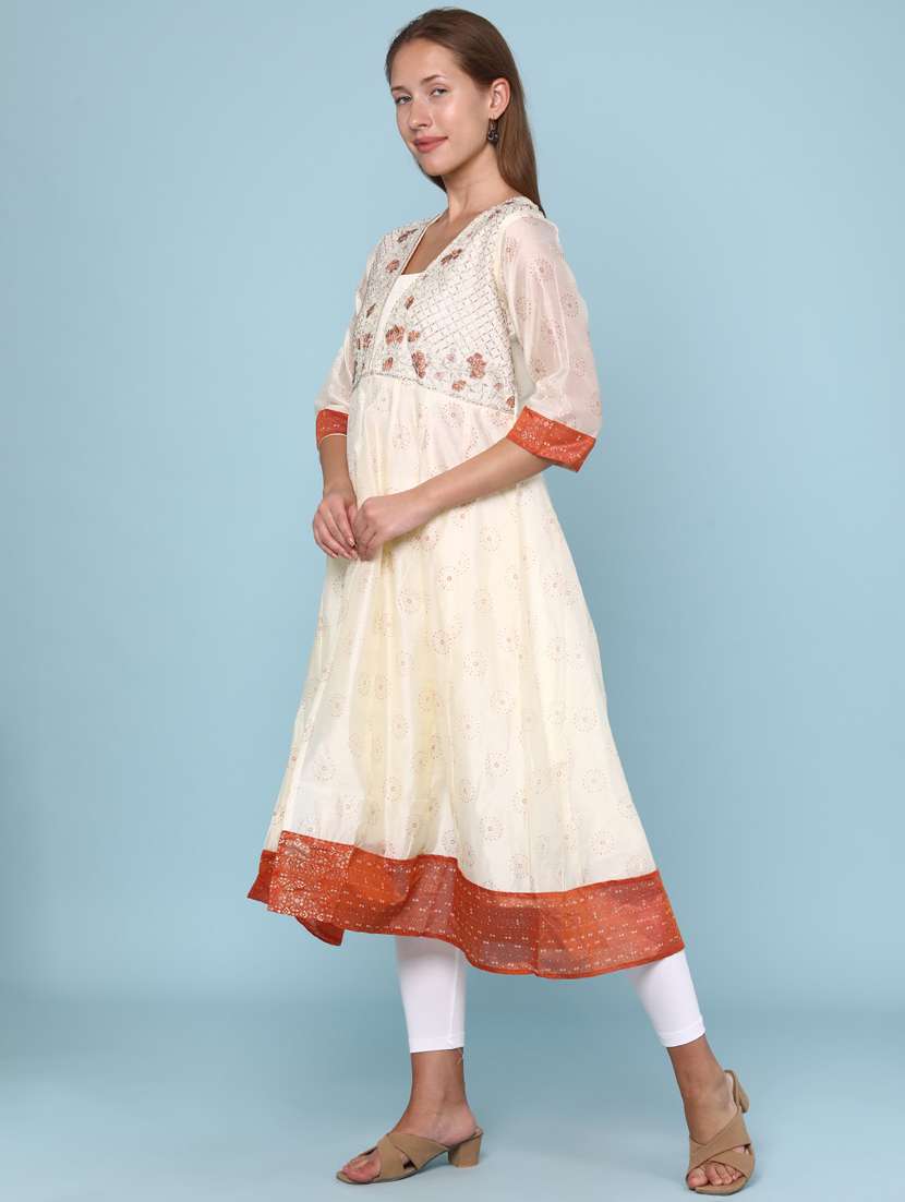 women printed three quarter sleeve flared kurta - 22224255 -  Standard Image - 3