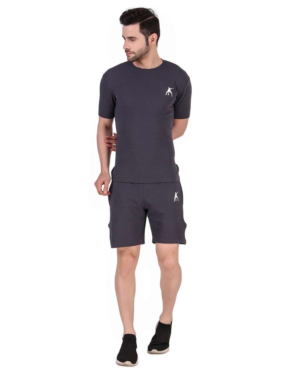 men solid short sleeve shorts & t-shirt co-ord set - 22224317 -  Zoom Image - 0