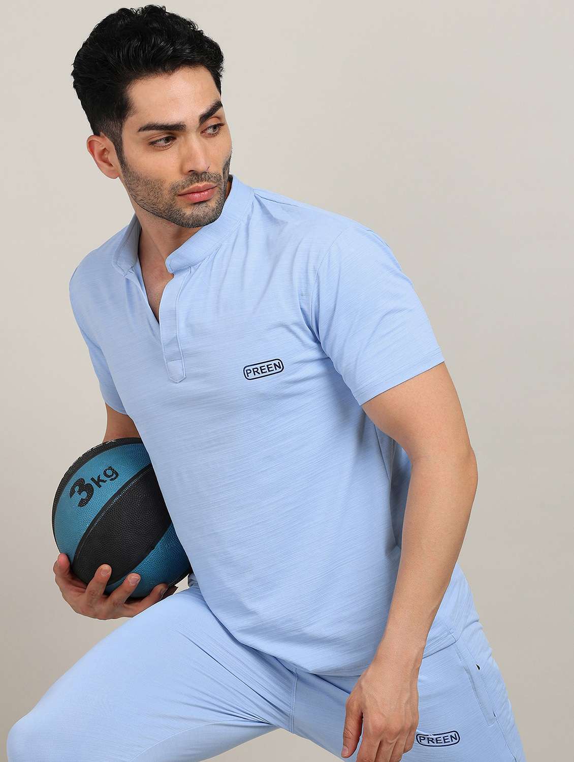 men solid short sleeve full length co-ord set - 22224322 -  Standard Image - 3